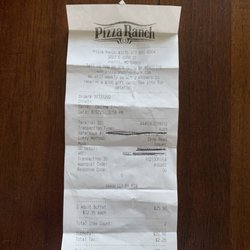Pizza Ranch - Paid $28.16 at 3:56pm for leftover lunch buffet.
