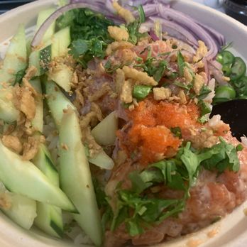 Litchi Ramen - Build Your Bowl, with spicy tuna and salmon. Topped with incredibly fresh veggies - Poke Near Me - Cooper City, Florida Litchi Ramen - Build Your Bowl, with spicy tuna and salmon. Topped with incredibly fresh veggies - Poke Near Me - Cooper City, Florida