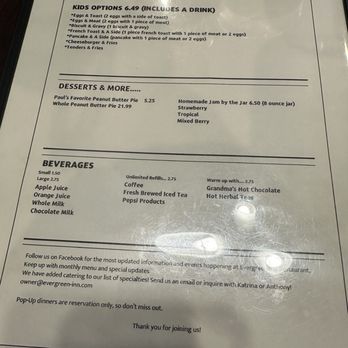 Evergreen Inn Restaurant - Menu kids and stuff - Breakfast & Brunch Near Me - Rockford, Michigan