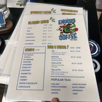 Enduro Coffee - Menu - Back - Coffee Roasteries Near Me - Fort Worth, Texas