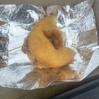 Fishkill Farms - Donut with fried chicken, about two bites in - Farmers Market Near Me - Hopewell Junction, New York Fishkill Farms - Donut with fried chicken, about two bites in - Farmers Market Near Me - Hopewell Junction, New York