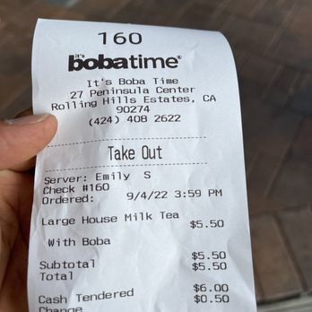It’s Boba Time - Rolling Hills Estates - Receipt - Bubble Tea Near Me - Rolling Hills Estates, California It’s Boba Time - Rolling Hills Estates - Receipt - Bubble Tea Near Me - Rolling Hills Estates, California