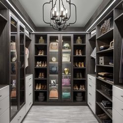 Home Storage Harmony - Fully custom closet, floor to ceiling, drawers and doors, custom lighting.