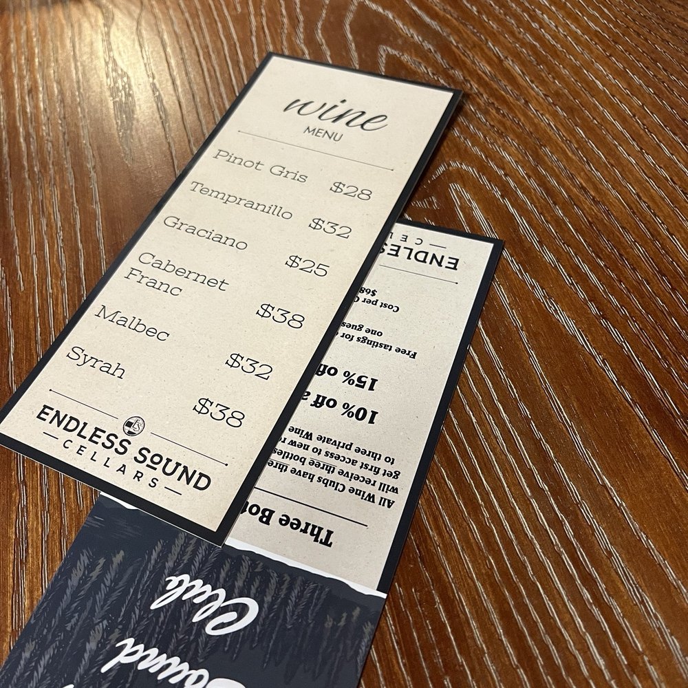 Endless Sound Cellars - Their tasting menu as of February 3rd, 2024 - Wine Tasting Room Near Me - Olympia, Washington