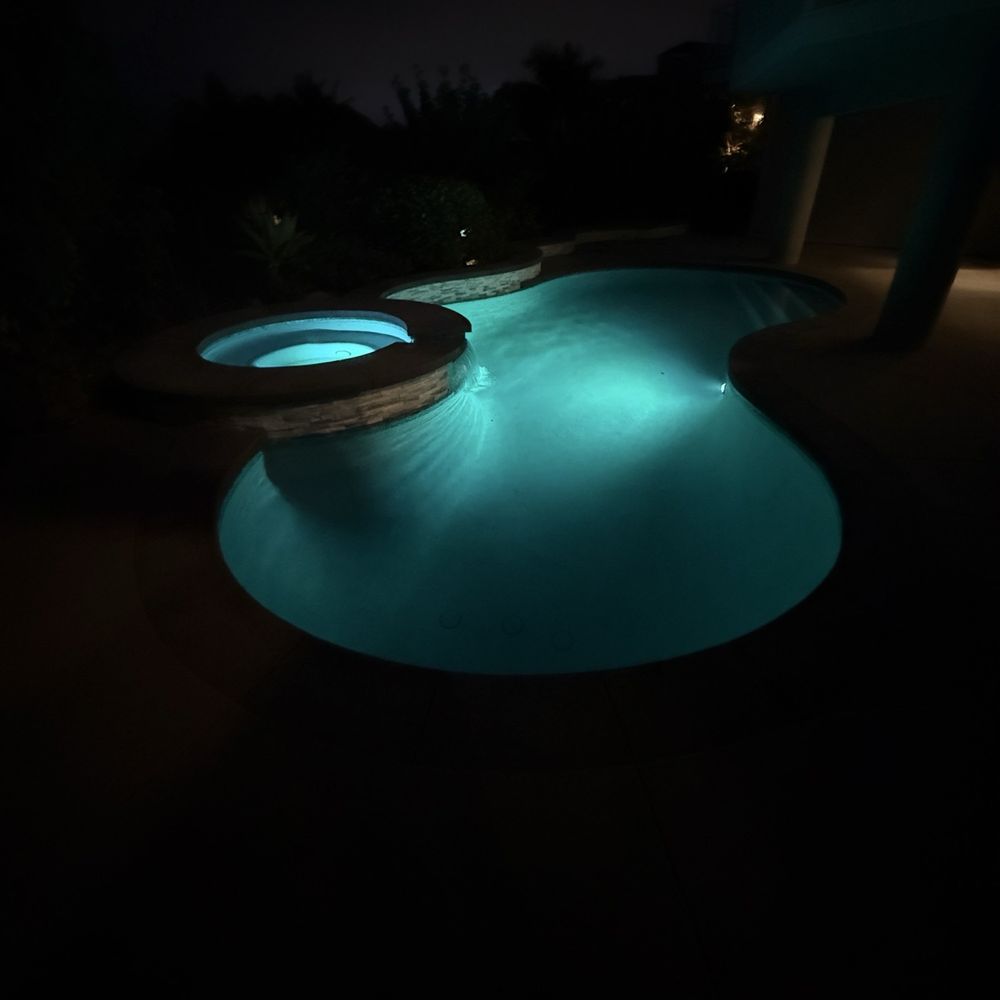 Blue Whale Pools - Night view of the pool remodel job at my home. - Pool & Hot Tub Service Near Me - Ontario, California