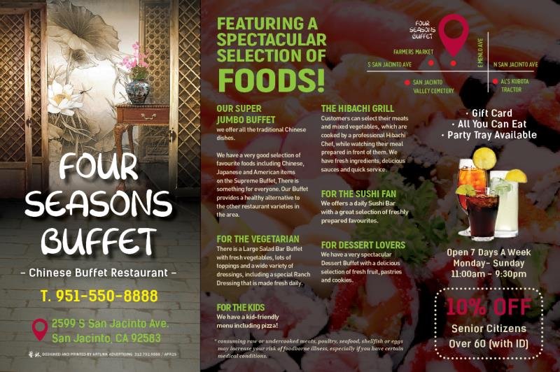 FOUR SEASON BUFFET TEMP. CLOSED 2599 S San Jacinto Ave, San Jacinto