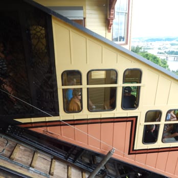 Monongahela Incline - A view of one of the lifts that constantly bring passengers up and down. - Landmarks & Historical Buildings Near Me - Pittsburgh, Pennsylvania