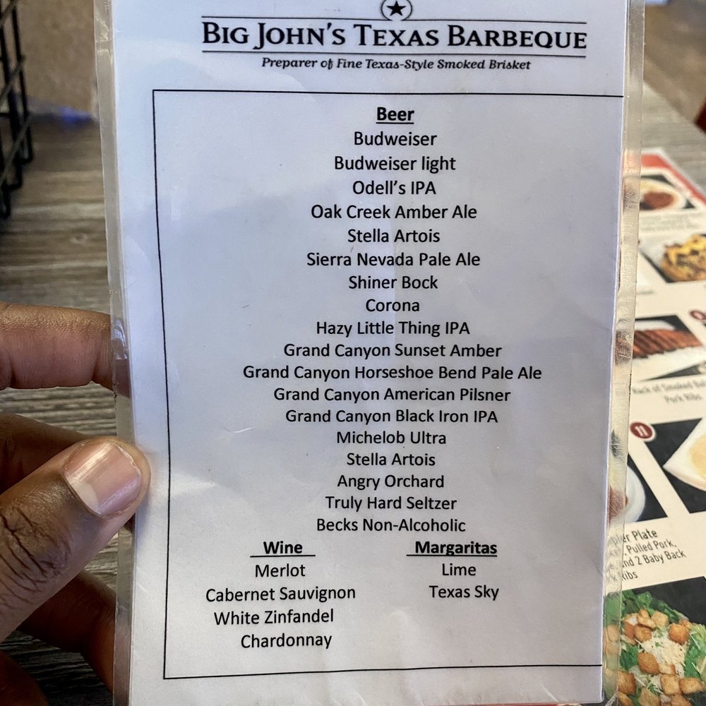 Big John's Texas BBQ - Beer menu - Barbeque Near Me - Page, Arizona Big John's Texas BBQ - Beer menu - Barbeque Near Me - Page, Arizona