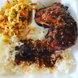 Caribbean Flava - Jerk chicken with white rice and side of steam vegetables