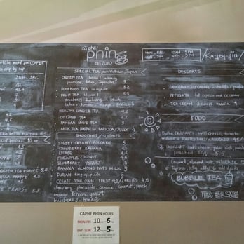 Ca Phe Phin - Menu as of Aug 2016 - Vietnamese Near Me - Houston, Texas