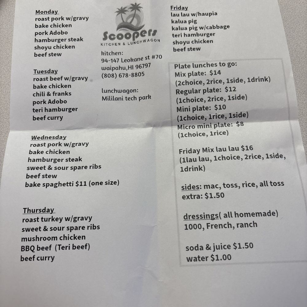 Scoopers Kitchen - Menu - American Near Me - Waipahu, Hawaii Scoopers Kitchen - Menu - American Near Me - Waipahu, Hawaii