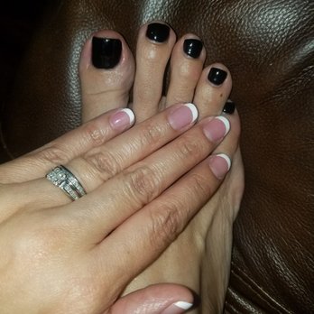 Divas Nails Spa - white tip manicure & black gel toenails - Nail Salons Near Me - Highland, California Divas Nails Spa - white tip manicure & black gel toenails - Nail Salons Near Me - Highland, California