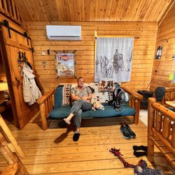 Katie's Cozy Cabins - Me and the pups relaxing