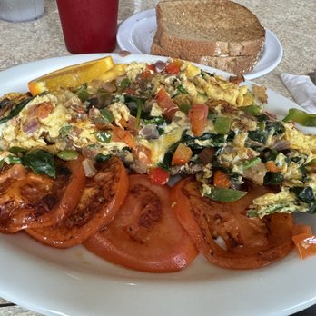 The Coffee Cup Cafe - Veggie Omelette with grilled tomatoes - American Near Me - Long Beach, California