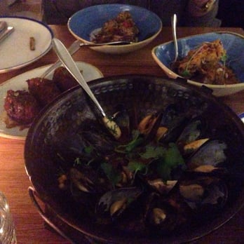 Byblos - Left to right - duck kibbeh, lamb ribs, eggplant kibbeh, mussels. - Mediterranean Near Me - Toronto, Ontario