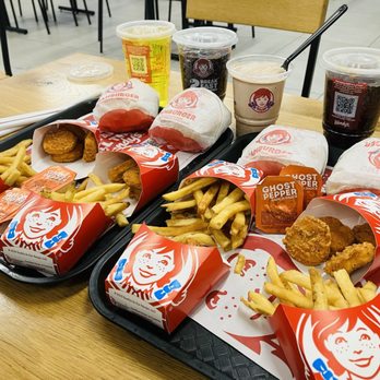 Wendy's - 14 dollars with tax included! We got peach soda, pineapple soda, grape soda, chocolate frosty and burger, fries, spicy chicken nuggets. - Fast Food Near Me - Blaine, Minnesota Wendy's - 14 dollars with tax included! We got peach soda, pineapple soda, grape soda, chocolate frosty and burger, fries, spicy chicken nuggets. - Fast Food Near Me - Blaine, Minnesota