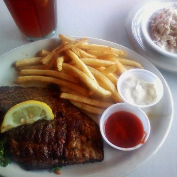 Seabrook Classic Cafe - Blackened Snapper, fires and slaw, good stuff Maynard!..Oh, I love tartar sauce and it's real good but the red sauce is also very good. - Seafood Near Me - Seabrook, Texas
