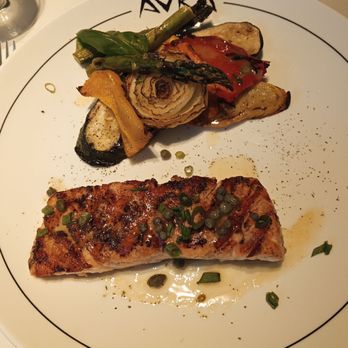 Avra - Faroe Islands Salmon with grilled salmon and grilled vegetables - Greek Near Me - Boston, Massachusetts