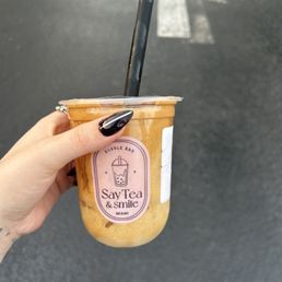 Matcha Boba tea with coffee cream Matcha Boba tea with coffee cream
