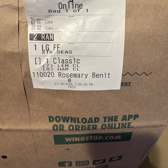 Wingstop - My original receipt order - Chicken Wings Near Me - Los Angeles, California