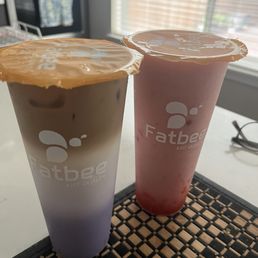 Ube haze latte and strawberry slush Ube haze latte and strawberry slush