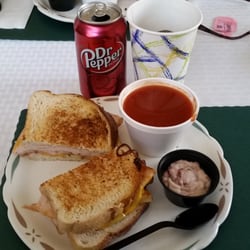 Moessner Farms - Harvest Turkey Melt sandwich, home made basil tomato soup. Very good.