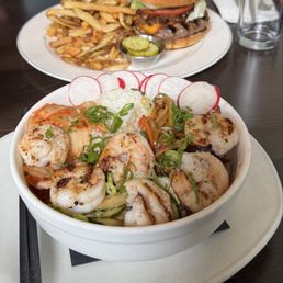 Tapastre - Burger and rice bowl with shrimp - burgers, food - Tapas/Small Plates Near Me - Somerville, New Jersey