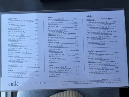 Menu photo 1 Oak Laguna Beach, CA