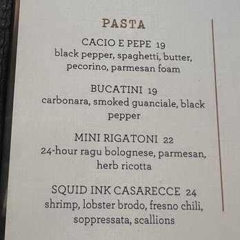 OLIVIA - Pasta menu - Italian Near Me - Tampa, Florida