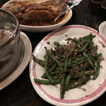 Mein Restaurant - Green beans with minced pork and olive leaves and Sichuan tilapia in the back - Chinese Near Me - Houston, Texas Mein Restaurant - Green beans with minced pork and olive leaves and Sichuan tilapia in the back - Chinese Near Me - Houston, Texas
