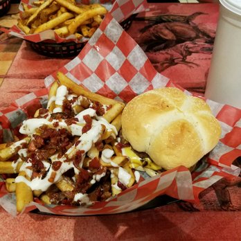 Jurassic Grill - T-rex bacon cheeseburger with bacon ranch fries - Burgers Near Me - Champaign, Illinois