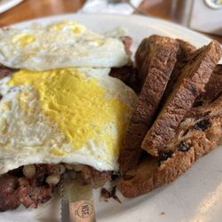 Cristy's Madison, Restaurant & Bar - 2 eggs over hard with corned beef hash and raisin toast