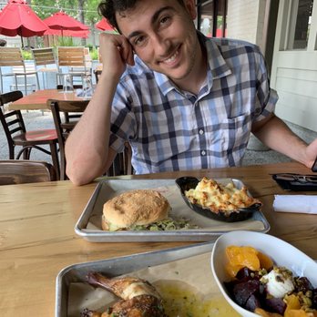 Kid Cashew - Rotisserie Chicken and beets (came topped with mandarin oranges, goat cheese and pistachios). He got the burger and Mac and cheese. - Mediterranean Near Me - Mount Pleasant, South Carolina