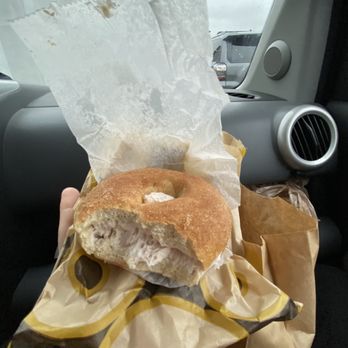 Einstein Bros. Bagels - Cinnamon Sugar Bagel w/ Strawberry Smear. - Bagels Near Me - Palatine, Illinois