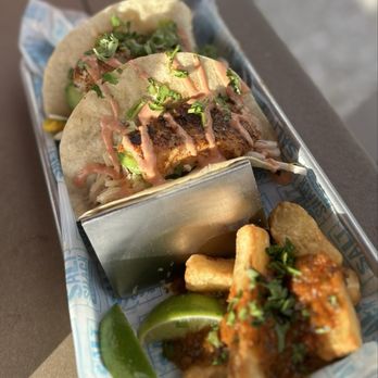 Salt Shack On The Bay - Grouper Fish Tacos with Yuka fries - Seafood Near Me - Tampa, Florida Salt Shack On The Bay - Grouper Fish Tacos with Yuka fries - Seafood Near Me - Tampa, Florida