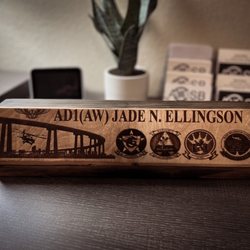 Wood Desktop Name Plaque w/ custom design.