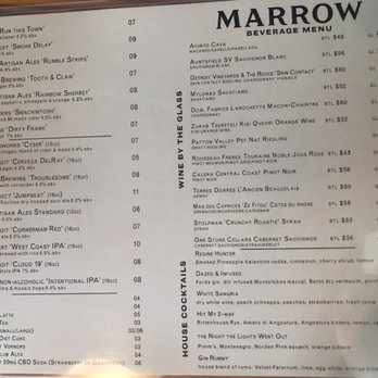Marrow - Drink menu page 1 - New American Near Me - Detroit, Michigan Marrow - Drink menu page 1 - New American Near Me - Detroit, Michigan