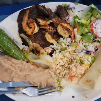 Las Islitas Grill - Asada Grilled shrimp plate yes that's rice and beans - Mexican Near Me - Salinas, California