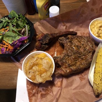 Cooper's Old Time Pit Bar-B-Que - Yeeeeeeees!! BBQ pork chop, rib, corn-on-the-cob, jalapeño/bacon Mac 'n' Cheese, peach cobbler, and...a salad. - Barbeque Near Me - Austin, Texas Cooper's Old Time Pit Bar-B-Que - Yeeeeeeees!! BBQ pork chop, rib, corn-on-the-cob, jalapeño/bacon Mac 'n' Cheese, peach cobbler, and...a salad. - Barbeque Near Me - Austin, Texas