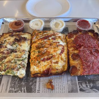 Square Pizza - Mustang , firebird, Pontiac in that order with dipping sauces - Pizza Near Me - San Diego, California Square Pizza - Mustang , firebird, Pontiac in that order with dipping sauces - Pizza Near Me - San Diego, California
