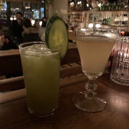 Left = gin cocktail (can't remember name)  Right = mezcal cocktail (can't remember name)