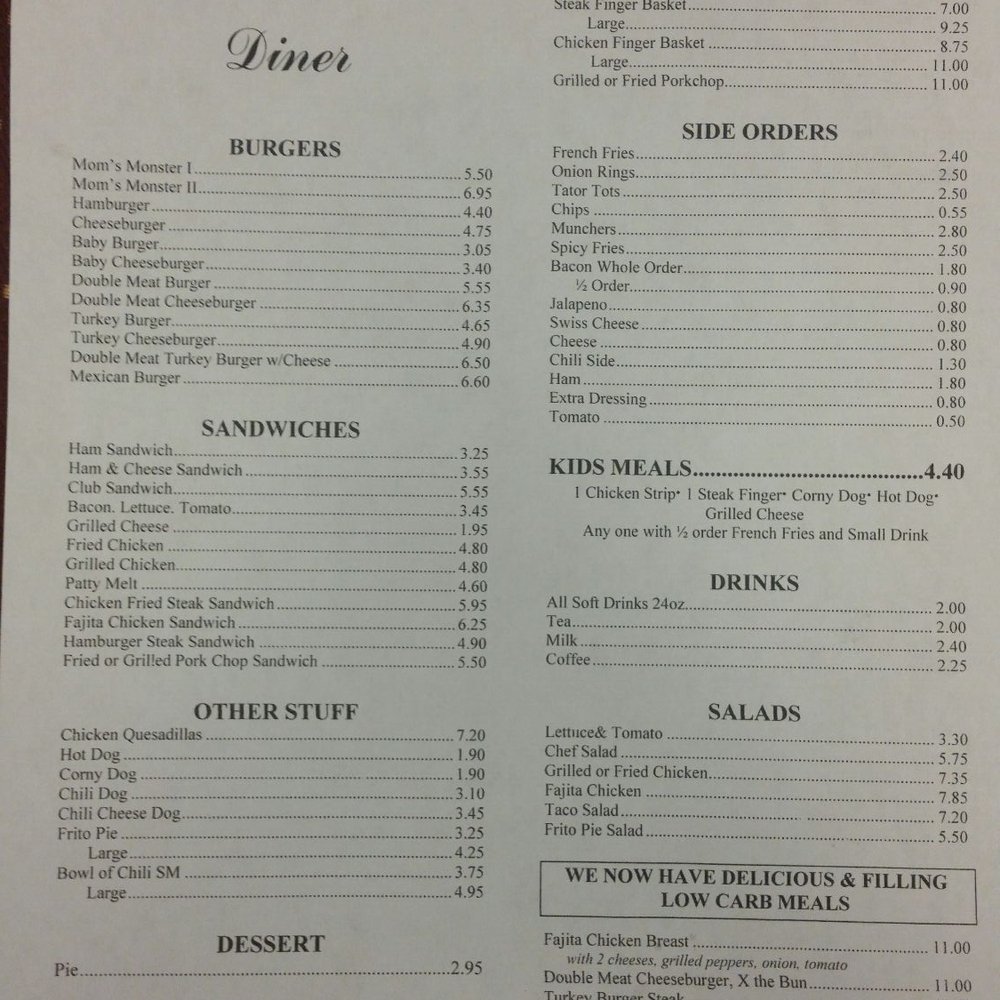 Mom's Diner - Front of menu - Diners Near Me - Lufkin, Texas Mom's Diner - Front of menu - Diners Near Me - Lufkin, Texas