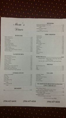 Menu photo 2 Mom's Diner Lufkin, TX