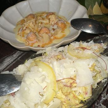 Don Angie - Spicy polenta Tortelli with the lobster meatballs.  And a salad. Came with the Lobster for two - Italian Near Me - New York, New York