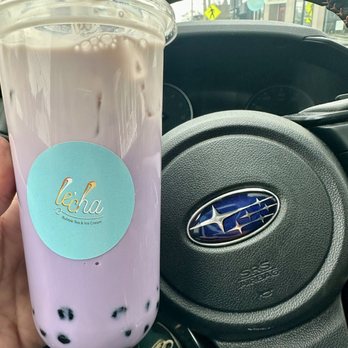 Le'Cha Cafe - Ube latte with boba pearls - Bubble Tea Near Me - Portland, Maine