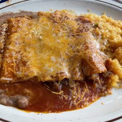Mazatlan Mexican - Three enchiladas - Beef, Chicken and cheese.  Quite tasty.