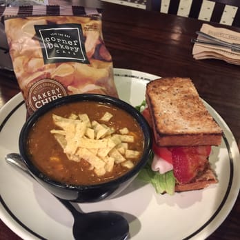 Corner Bakery Cafe - 1/2 signature sandwich "uptown turkey" smoked turkey, applewood bacon, avocado, tomatoes, on wheat bread @ tortilla soup yum! - Breakfast & Brunch Near Me - Carlsbad, California Corner Bakery Cafe - 1/2 signature sandwich "uptown turkey" smoked turkey, applewood bacon, avocado, tomatoes, on wheat bread @ tortilla soup yum! - Breakfast & Brunch Near Me - Carlsbad, California