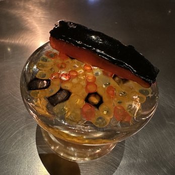 Alinea - Charred (Arctic char, maple syrup, smoked char roe, carrot, smoke) - New American Near Me - Chicago, Illinois Alinea - Charred (Arctic char, maple syrup, smoked char roe, carrot, smoke) - New American Near Me - Chicago, Illinois