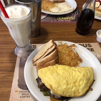 Denny's - Steak omelette with hash brown, and vanilla milkshake. - Diners Near Me - Dorado, Puerto Rico