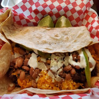 Frank's Taco Station - The Loaded Train w/fajita, beans, rice, onions, avocado, cream - Tacos Near Me - Huntsville, Texas Frank's Taco Station - The Loaded Train w/fajita, beans, rice, onions, avocado, cream - Tacos Near Me - Huntsville, Texas